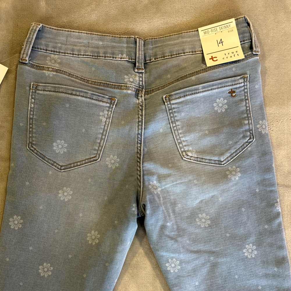 Girl’s True Craft Brand Skinny Midrise Jeggins NWT Size 14 Denim Floral